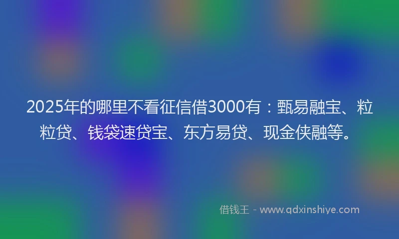 2025年的哪里不看征信借3000有：甄易融宝、粒粒贷、钱袋速贷宝、东方易贷、现金侠融等。