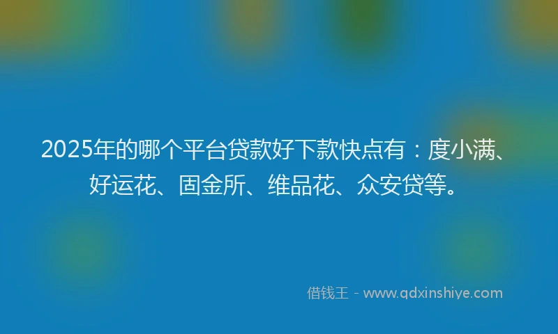 2025年的哪个平台贷款好下款快点有：度小满、好运花、固金所、维品花、众安贷等。