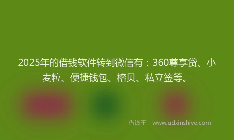 2025年的借钱软件转到微信有：360尊享贷、小麦粒、便捷钱包、榕贝、私立签等。