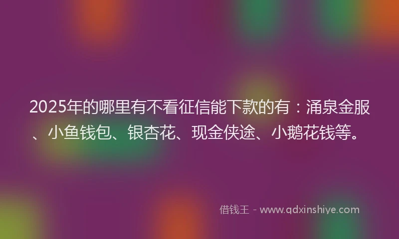 2025年的哪里有不看征信能下款的有：涌泉金服、小鱼钱包、银杏花、现金侠途、小鹅花钱等。
