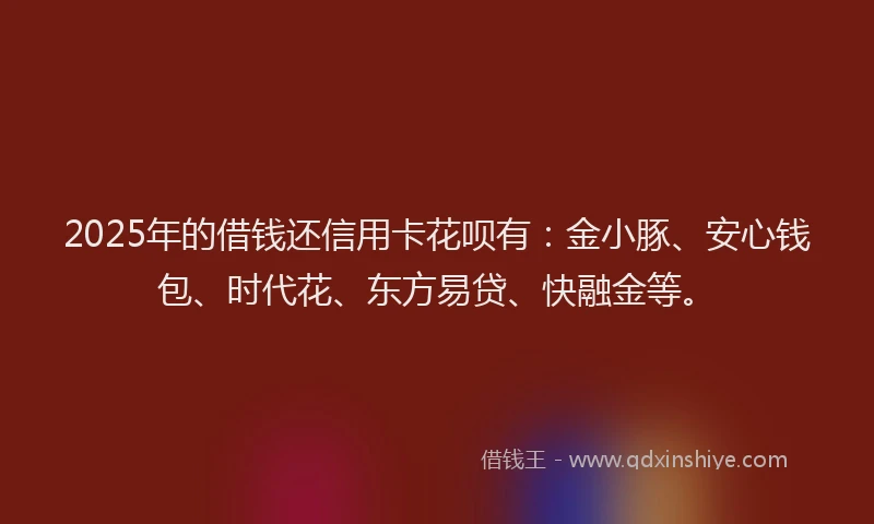 2025年的借钱还信用卡花呗有：金小豚、安心钱包、时代花、东方易贷、快融金等。