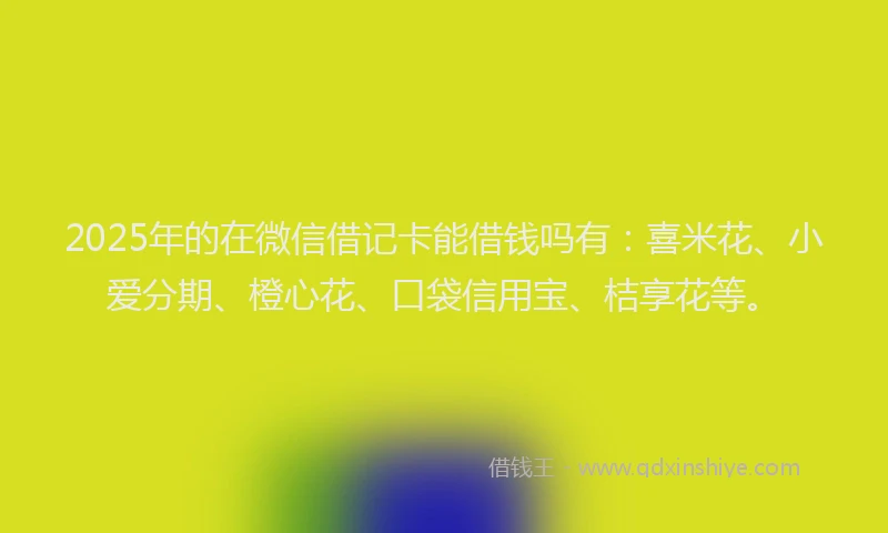 2025年的在微信借记卡能借钱吗有：喜米花、小爱分期、橙心花、口袋信用宝、桔享花等。