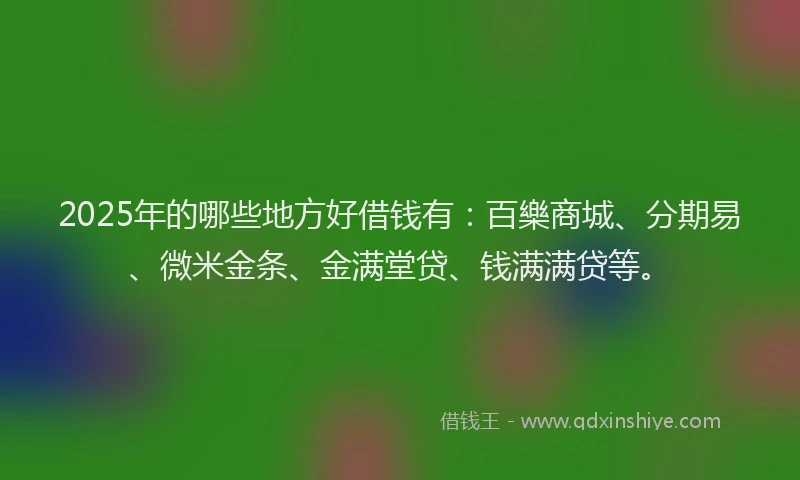 2025年的哪些地方好借钱有：百樂商城、分期易、微米金条、金满堂贷、钱满满贷等。
