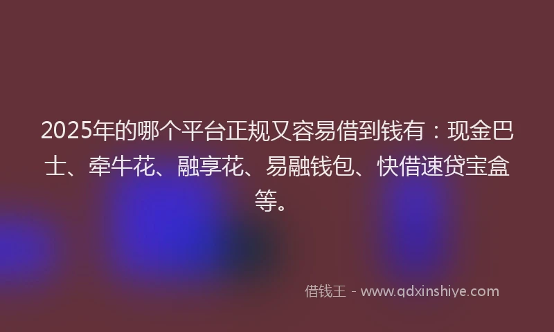 2025年的哪个平台正规又容易借到钱有：现金巴士、牵牛花、融享花、易融钱包、快借速贷宝盒等。