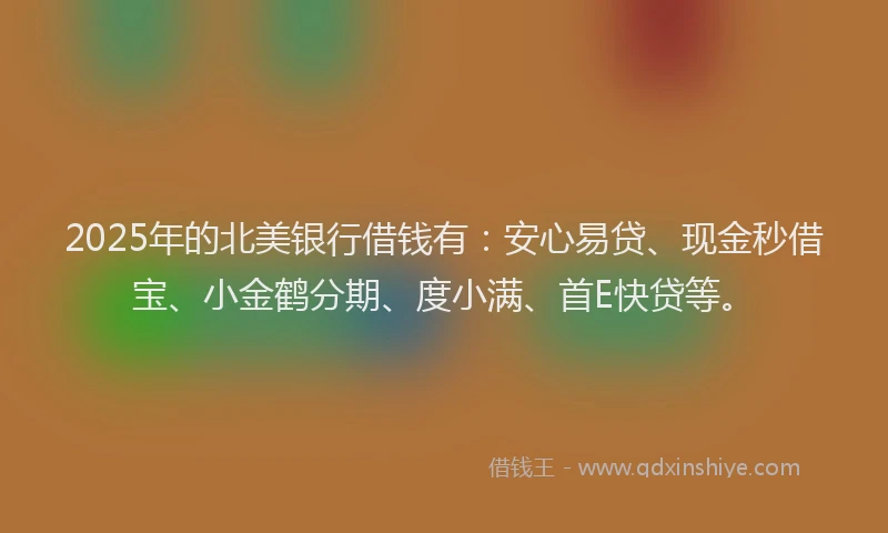 2025年的北美银行借钱有：安心易贷、现金秒借宝、小金鹤分期、度小满、首E快贷等。