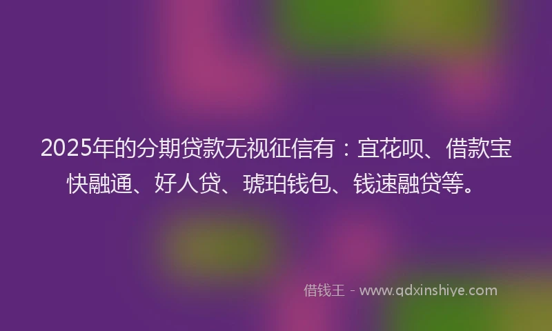 2025年的分期贷款无视征信有：宜花呗、借款宝快融通、好人贷、琥珀钱包、钱速融贷等。
