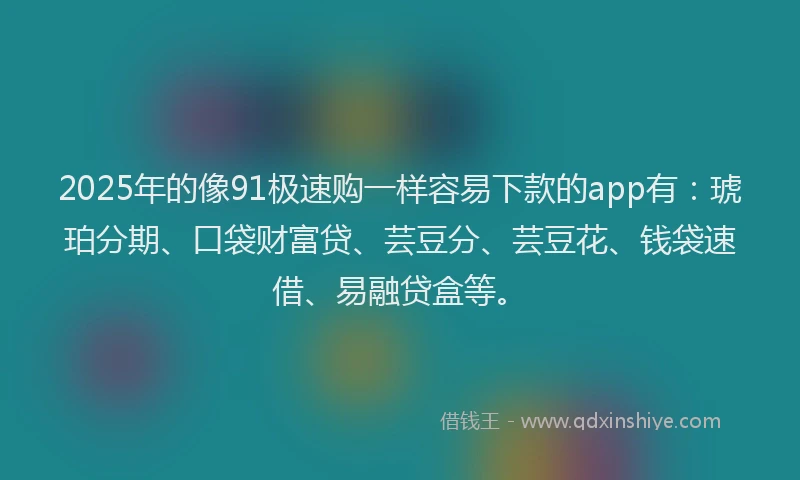 2025年的像91极速购一样容易下款的app有：琥珀分期、口袋财富贷、芸豆分、芸豆花、钱袋速借、易融贷盒等。