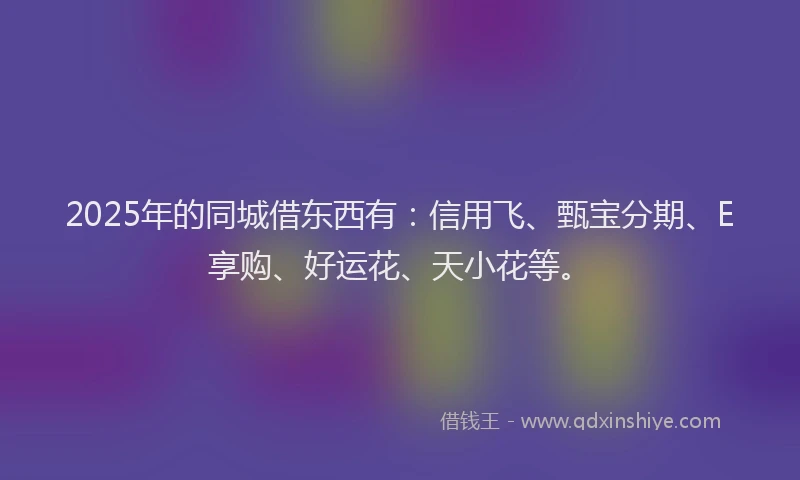 2025年的同城借东西有：信用飞、甄宝分期、E享购、好运花、天小花等。