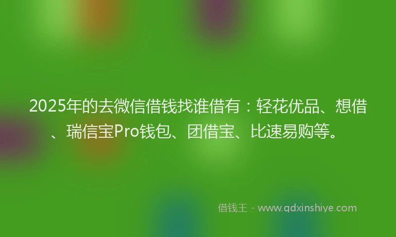 2025年的去微信借钱找谁借有：轻花优品、想借、瑞信宝Pro钱包、团借宝、比速易购等。