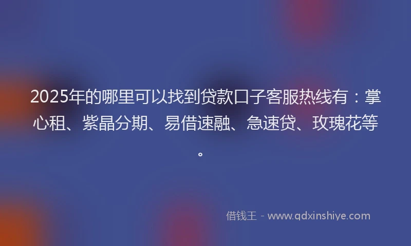 2025年的哪里可以找到贷款口子客服热线有：掌心租、紫晶分期、易借速融、急速贷、玫瑰花等。