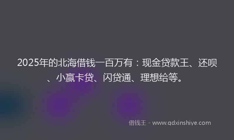 2025年的北海借钱一百万有：现金贷款王、还呗、小赢卡贷、闪贷通、理想给等。