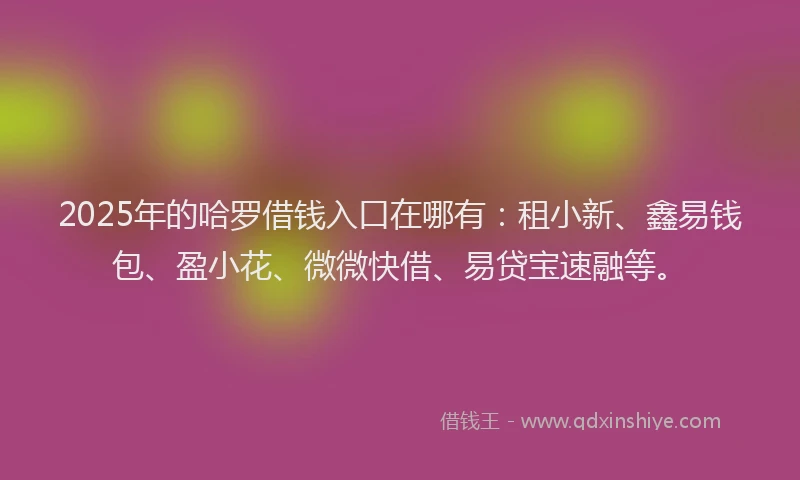 2025年的哈罗借钱入口在哪有：租小新、鑫易钱包、盈小花、微微快借、易贷宝速融等。