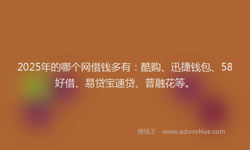 2025年的哪个网借钱多有：酷购、迅捷钱包、58好借、易贷宝速贷、普融花等。