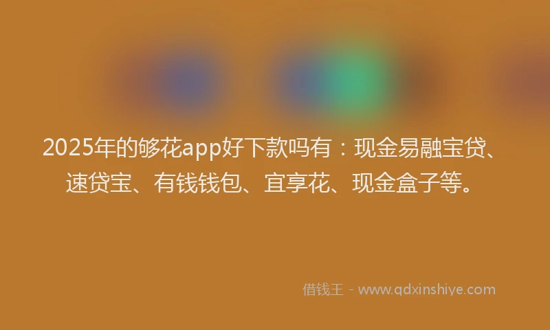 2025年的够花app好下款吗有：现金易融宝贷、速贷宝、有钱钱包、宜享花、现金盒子等。