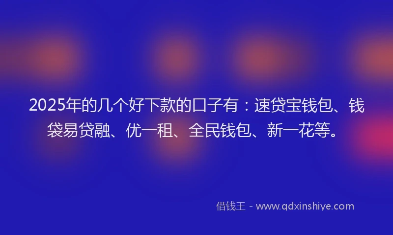 2025年的几个好下款的口子有：速贷宝钱包、钱袋易贷融、优一租、全民钱包、新一花等。