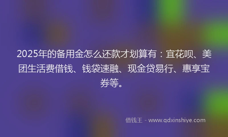 2025年的备用金怎么还款才划算有：宜花呗、美团生活费借钱、钱袋速融、现金贷易行、惠享宝券等。