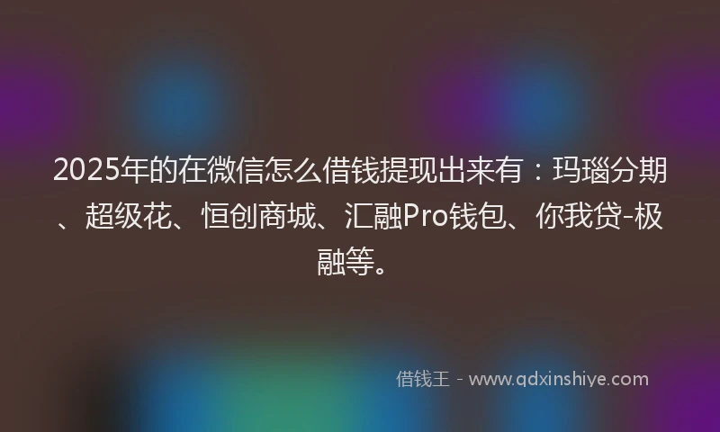 2025年的在微信怎么借钱提现出来有：玛瑙分期、超级花、恒创商城、汇融Pro钱包、你我贷-极融等。