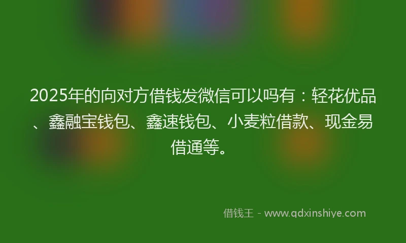 2025年的向对方借钱发微信可以吗有：轻花优品、鑫融宝钱包、鑫速钱包、小麦粒借款、现金易借通等。