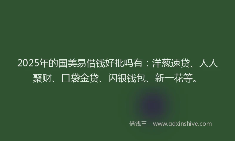 2025年的国美易借钱好批吗有：洋葱速贷、人人聚财、口袋金贷、闪银钱包、新一花等。