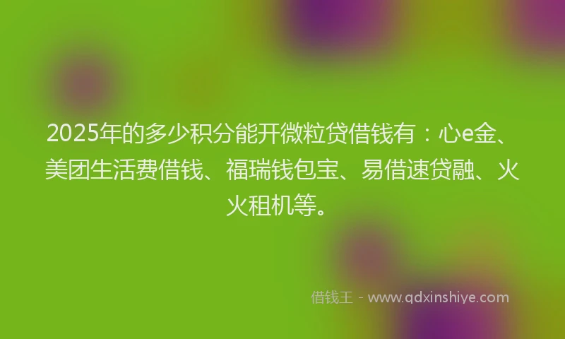 2025年的多少积分能开微粒贷借钱有：心e金、美团生活费借钱、福瑞钱包宝、易借速贷融、火火租机等。