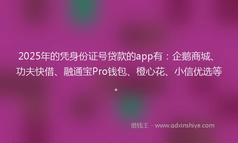 2025年的凭身份证号贷款的app有：企鹅商城、功夫快借、融通宝Pro钱包、橙心花、小信优选等。