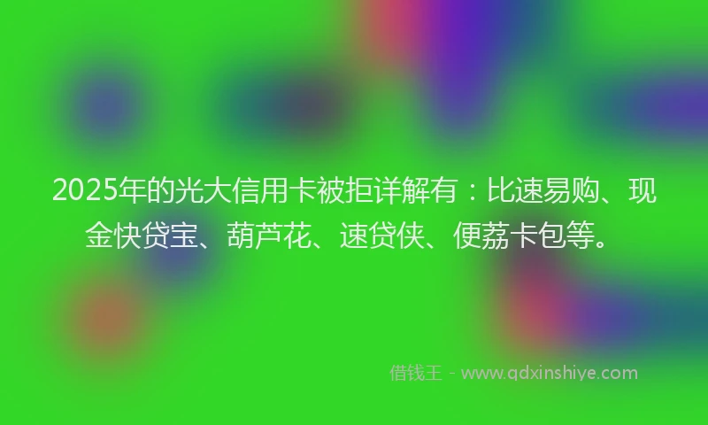 2025年的光大信用卡被拒详解有：比速易购、现金快贷宝、葫芦花、速贷侠、便荔卡包等。