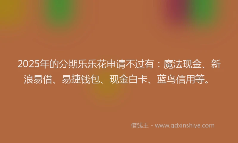 2025年的分期乐乐花申请不过有：魔法现金、新浪易借、易捷钱包、现金白卡、蓝鸟信用等。