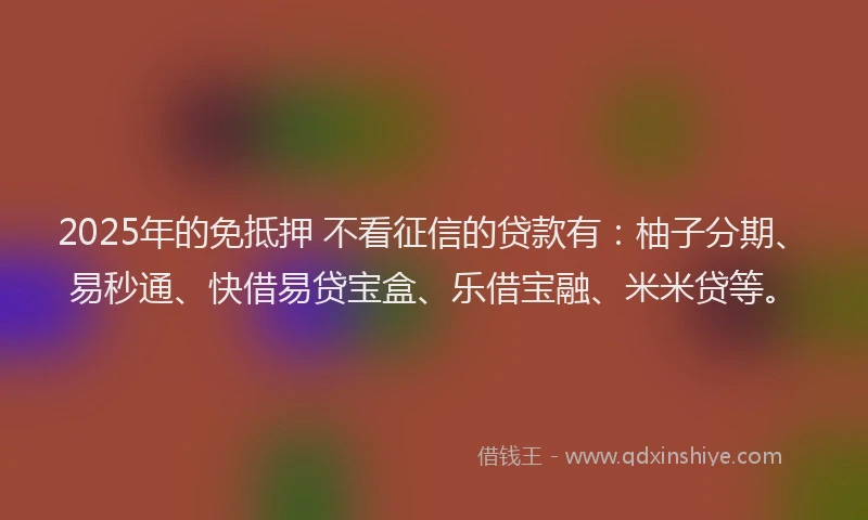 2025年的免抵押 不看征信的贷款有：柚子分期、易秒通、快借易贷宝盒、乐借宝融、米米贷等。