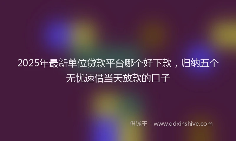 2025年最新单位贷款平台哪个好下款，归纳五个无忧速借当天放款的口子