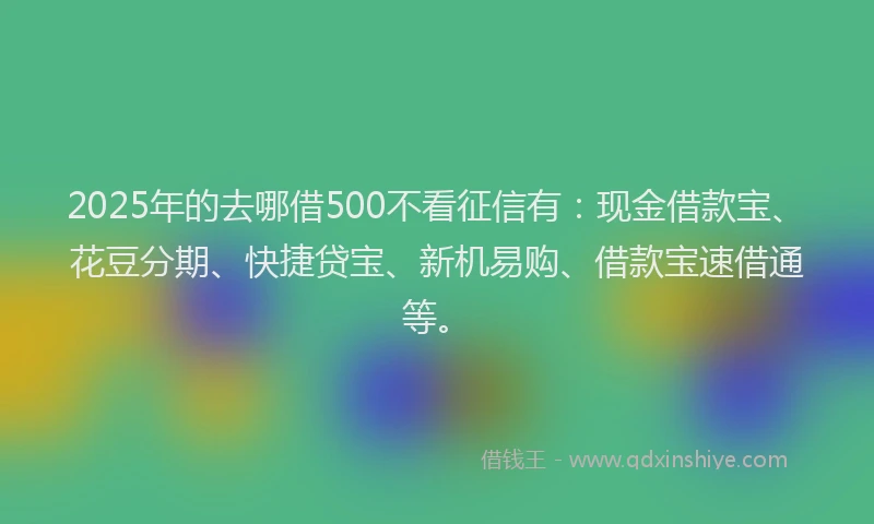 2025年的去哪借500不看征信有：现金借款宝、花豆分期、快捷贷宝、新机易购、借款宝速借通等。