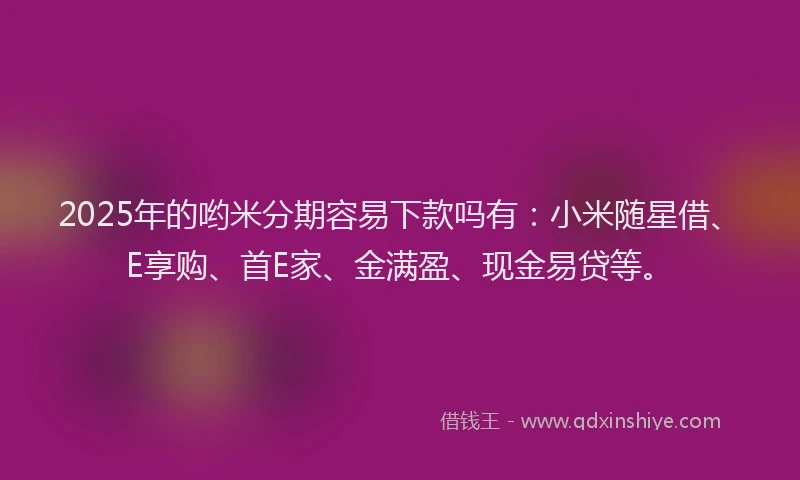 2025年的哟米分期容易下款吗有：小米随星借、E享购、首E家、金满盈、现金易贷等。