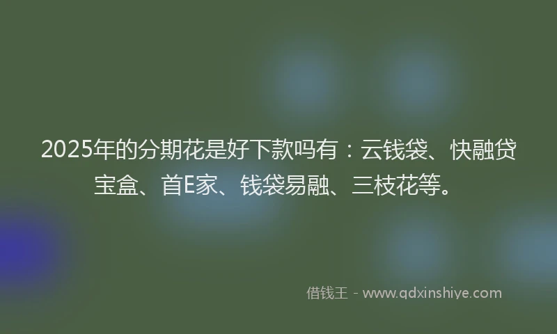 2025年的分期花是好下款吗有：云钱袋、快融贷宝盒、首E家、钱袋易融、三枝花等。