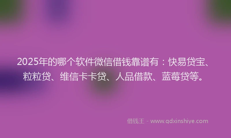 2025年的哪个软件微信借钱靠谱有：快易贷宝、粒粒贷、维信卡卡贷、人品借款、蓝莓贷等。