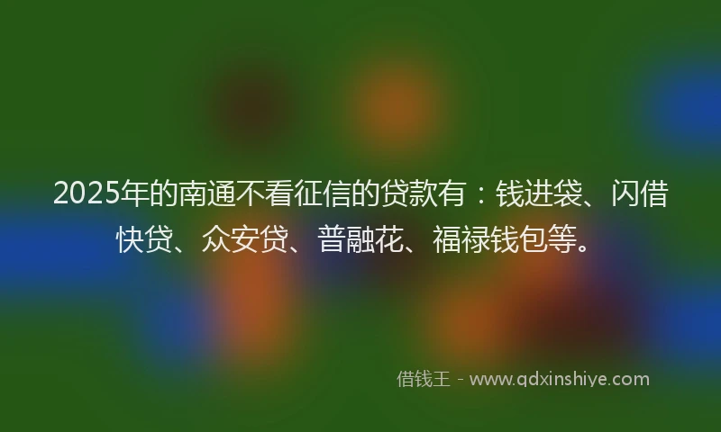 2025年的南通不看征信的贷款有：钱进袋、闪借快贷、众安贷、普融花、福禄钱包等。