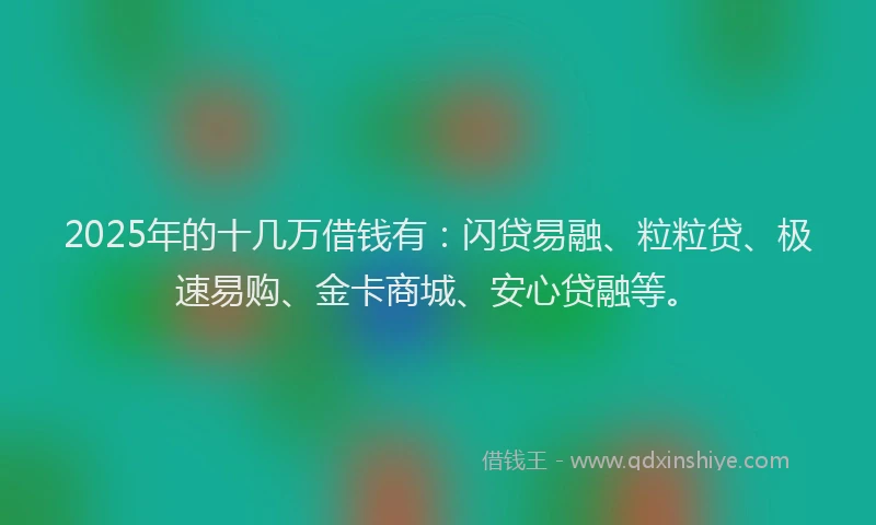 2025年的十几万借钱有：闪贷易融、粒粒贷、极速易购、金卡商城、安心贷融等。