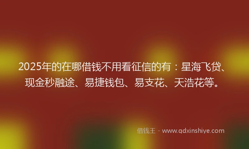 2025年的在哪借钱不用看征信的有：星海飞贷、现金秒融途、易捷钱包、易支花、天浩花等。