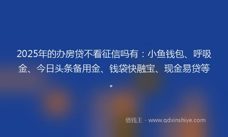 2025年的办房贷不看征信吗有：小鱼钱包、呼吸金、今日头条备用金、钱袋快融宝、现金易贷等。