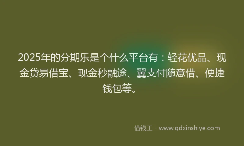 2025年的分期乐是个什么平台有：轻花优品、现金贷易借宝、现金秒融途、翼支付随意借、便捷钱包等。