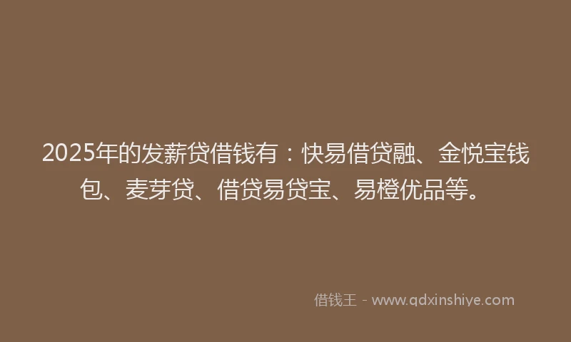 2025年的发薪贷借钱有：快易借贷融、金悦宝钱包、麦芽贷、借贷易贷宝、易橙优品等。