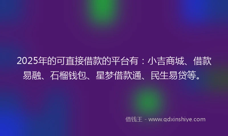 2025年的可直接借款的平台有：小吉商城、借款易融、石榴钱包、星梦借款通、民生易贷等。