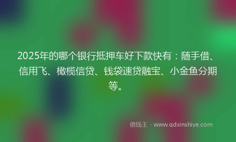 2025年的哪个银行抵押车好下款快有：随手借、信用飞、橄榄信贷、钱袋速贷融宝、小金鱼分期等。