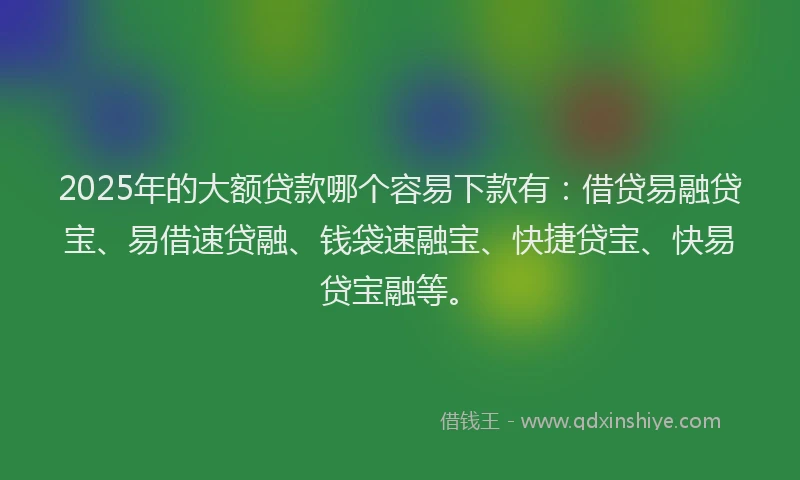 2025年的大额贷款哪个容易下款有：借贷易融贷宝、易借速贷融、钱袋速融宝、快捷贷宝、快易贷宝融等。