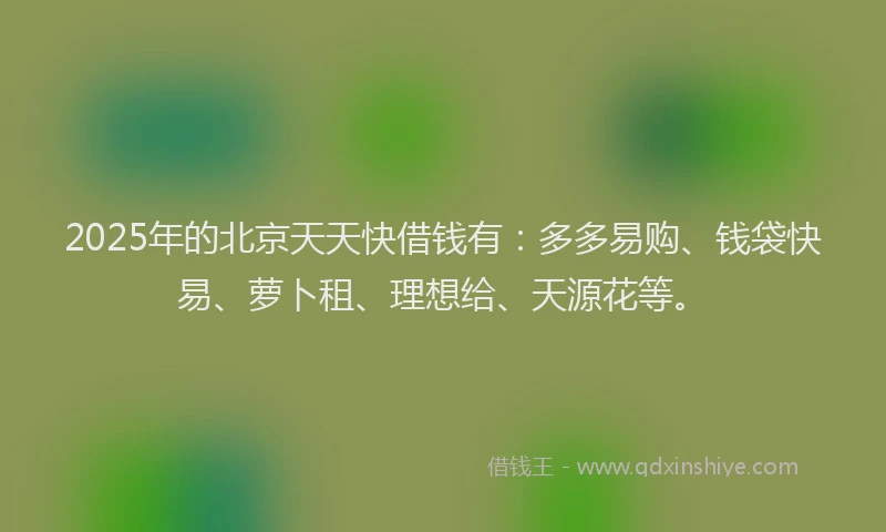 2025年的北京天天快借钱有：多多易购、钱袋快易、萝卜租、理想给、天源花等。