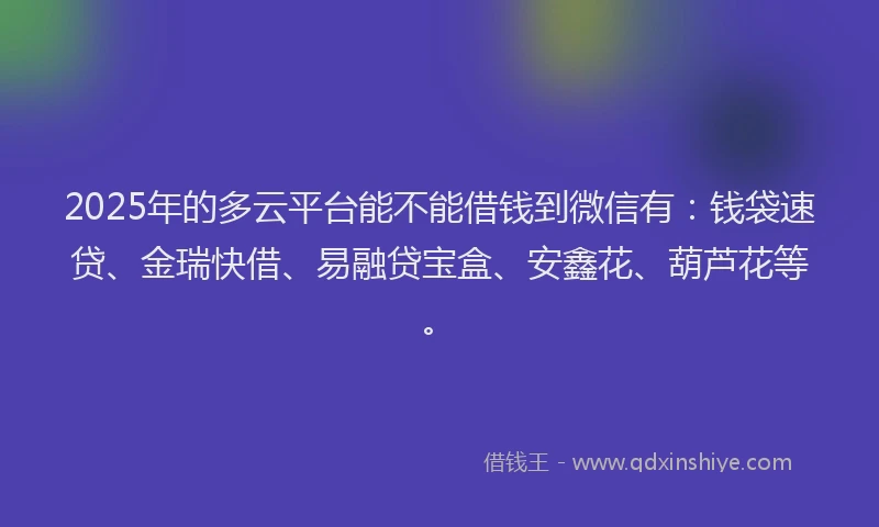 2025年的多云平台能不能借钱到微信有：钱袋速贷、金瑞快借、易融贷宝盒、安鑫花、葫芦花等。