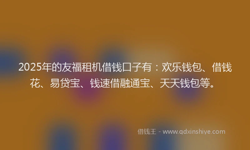 2025年的友福租机借钱口子有：欢乐钱包、借钱花、易贷宝、钱速借融通宝、天天钱包等。
