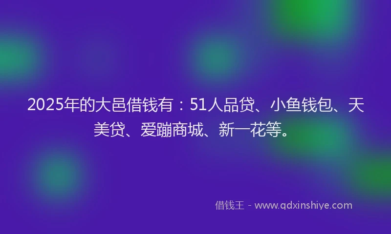 2025年的大邑借钱有：51人品贷、小鱼钱包、天美贷、爱蹦商城、新一花等。