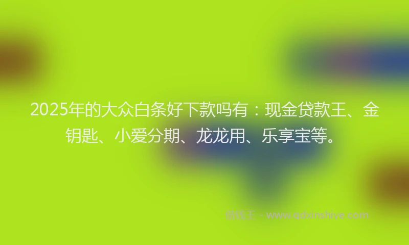 2025年的大众白条好下款吗有：现金贷款王、金钥匙、小爱分期、龙龙用、乐享宝等。