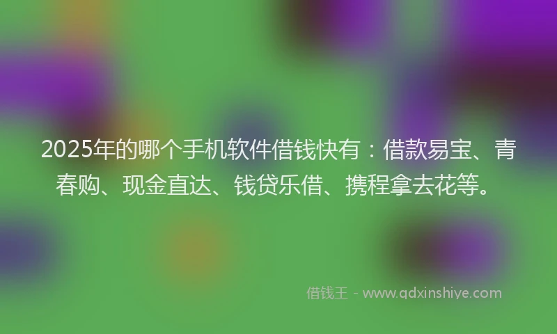 2025年的哪个手机软件借钱快有：借款易宝、青春购、现金直达、钱贷乐借、携程拿去花等。