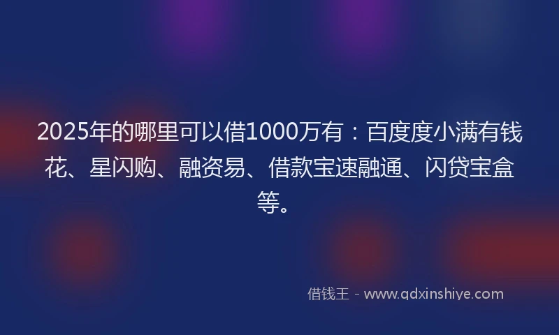 2025年的哪里可以借1000万有：百度度小满有钱花、星闪购、融资易、借款宝速融通、闪贷宝盒等。