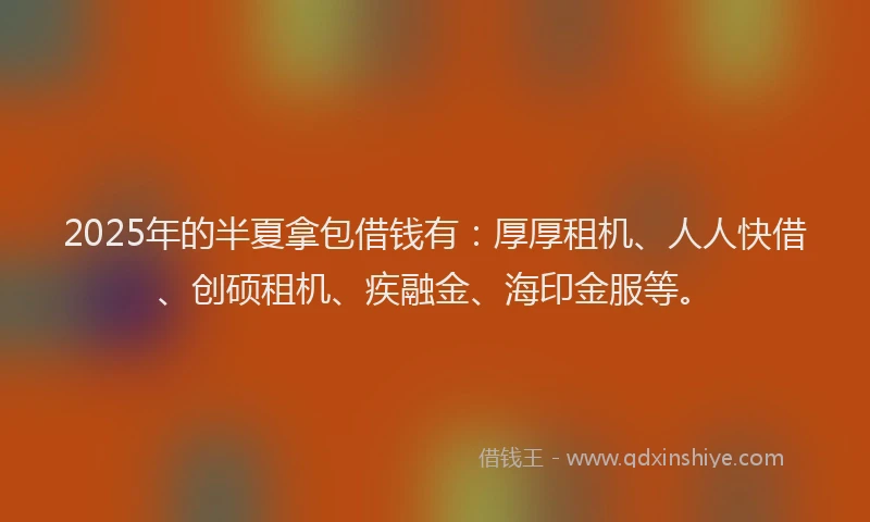 2025年的半夏拿包借钱有：厚厚租机、人人快借、创硕租机、疾融金、海印金服等。